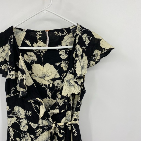 Free People French Quarter Printed Mini Wrap Dress Black Floral XS - Picture 3 of 10